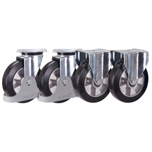 Roues en caoutchouc plein élastique - diamètre 160 mm (2 fixes + 2 pivotantes)