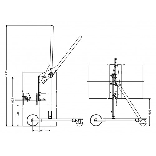 Chariot manutention fût horizontal et vertical