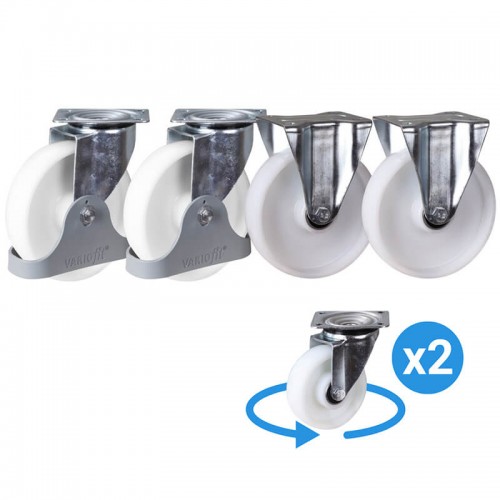 Roues en polyamide - diamètre 150 mm (2 fixes + 2 pivotantes)