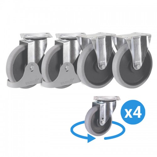4 roues pivotantes thermoplastiques (de base) - diamètre 125 mm