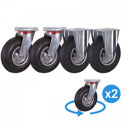 Roues pneumatiques - diamètre 200 mm (2 fixes + 2 pivotantes)