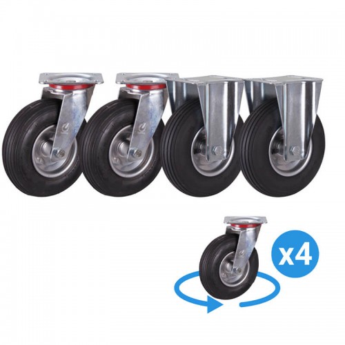 4 roues pivotantes pneumatiques - diamètre 200 mm