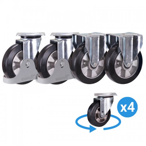 4 roues pivotantes en caoutchouc plein élastique - diamètre 125 mm