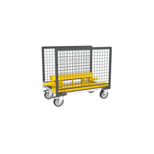 Chariot grillagé à ridelles et plateau avec tapis en caoutchouc