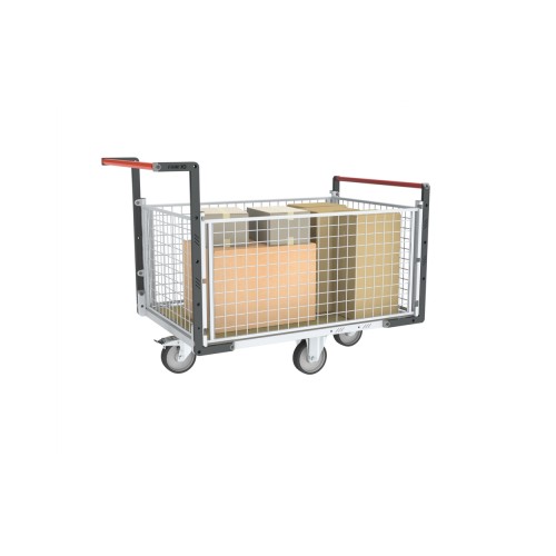 Chariot grillagé dossiers et ridelles rotation 360°