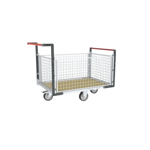 Chariot grillagé dossiers et ridelles rotation 360°