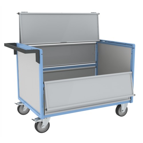Chariot conteneur avec couvercle en tôle galva 500 kg