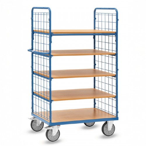 Chariot 5 plateaux avec treillis m&eacute;tallique 2 c&ocirc;t&eacute;s