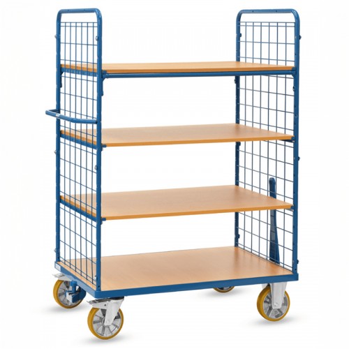 Chariot &agrave; plateaux en train avec 2 c&ocirc;t&eacute;s treillis m&eacute;tallique