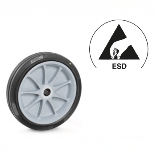 Roue &agrave; bandage caoutchouc ESD - 260 x 56 mm