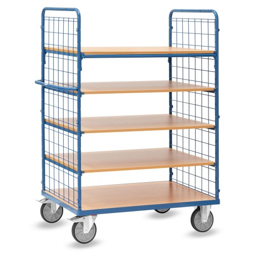 Chariot 5 plateaux avec treillis m&eacute;tallique 2 c&ocirc;t&eacute;s