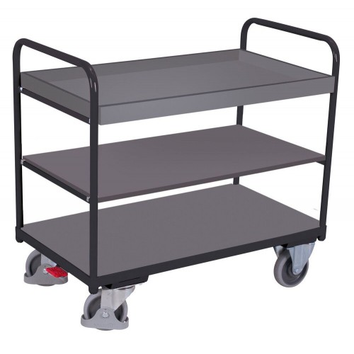 Chariot &agrave; 3 plateaux avec poign&eacute;es et bac
