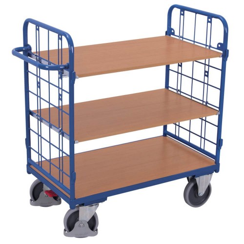 Chariot avec 3 &eacute;tag&egrave;res haut grillag&eacute; 2 cot&eacute;s