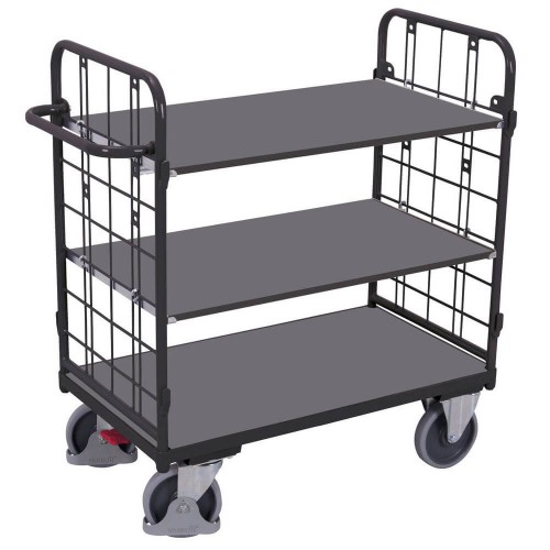 Chariot avec 3 &eacute;tag&egrave;res haut grillag&eacute; 2 cot&eacute;s