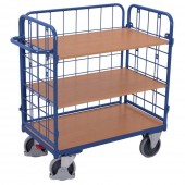 Chariot avec 3 &eacute;tag&egrave;res bas grillag&eacute; 3 cot&eacute;s