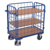 Chariot avec 3 &eacute;tag&egrave;res bas grillag&eacute; 4 cot&eacute;s
